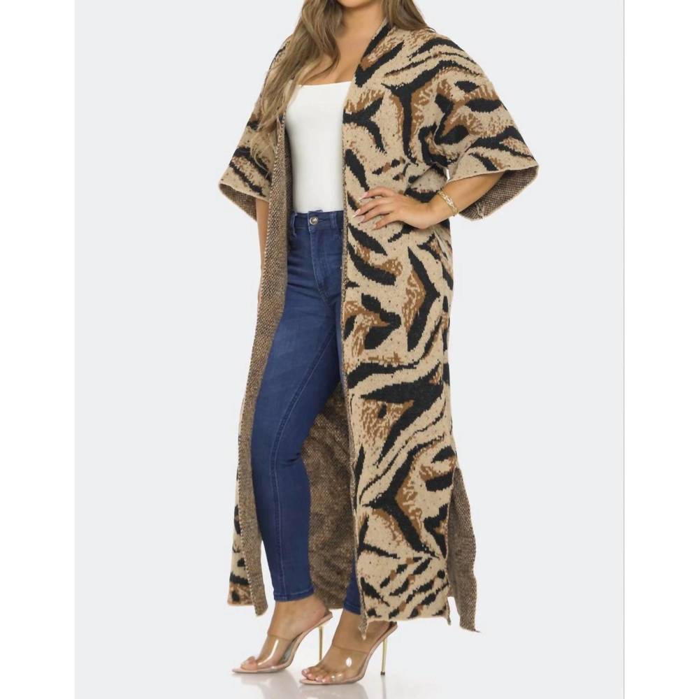 NEW SJK FASHION printed cardigan in brown